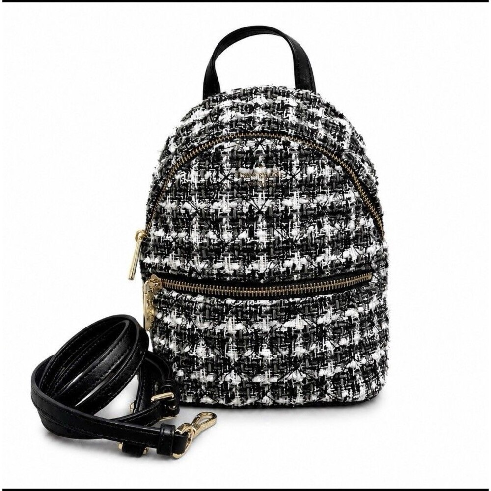Kate Spade New York Mini Backpack Black White Tweed Gold Zip Spade Print